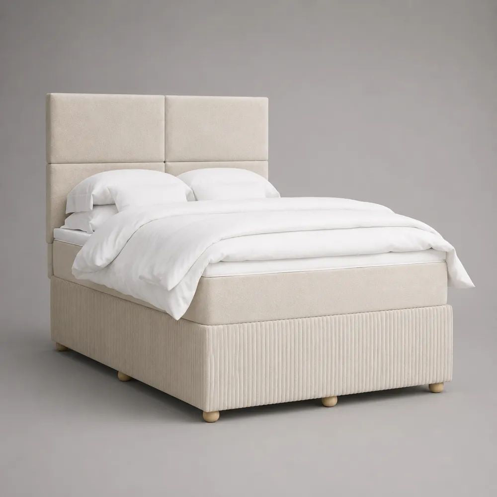 Polsterbett mit hohem Kopfteil aus Polyester-Chenille, Creme/Natur, 160 x 200 cm