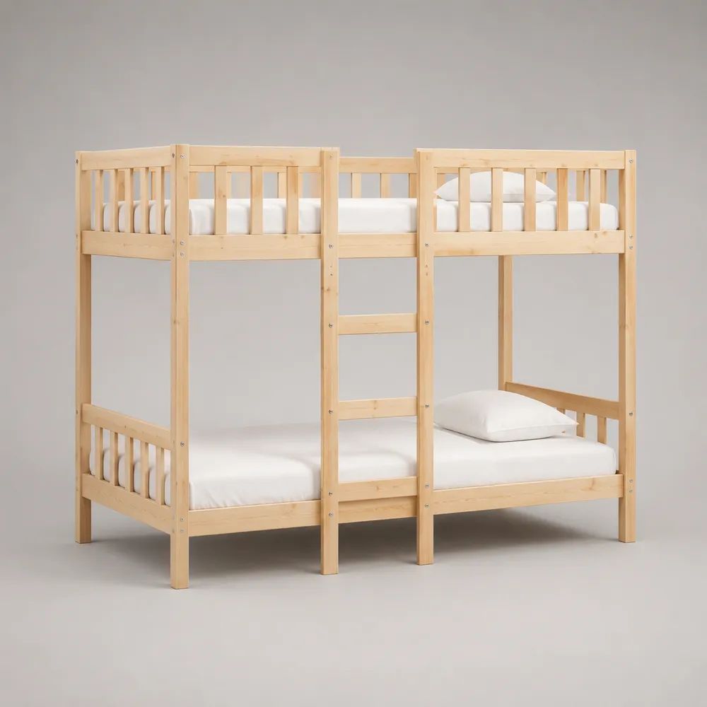 Etagenbett Kinderbett aus Massivholz Natur, 2 Liegeflächen 90 x 200 cm, Gesamtmaß 207 x 97 x 160 cm