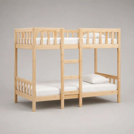 Etagenbett Kinderbett aus Massivholz Natur, 2 Liegeflächen 90 x 200 cm, Gesamtmaß 207 x 97 x 160 cm