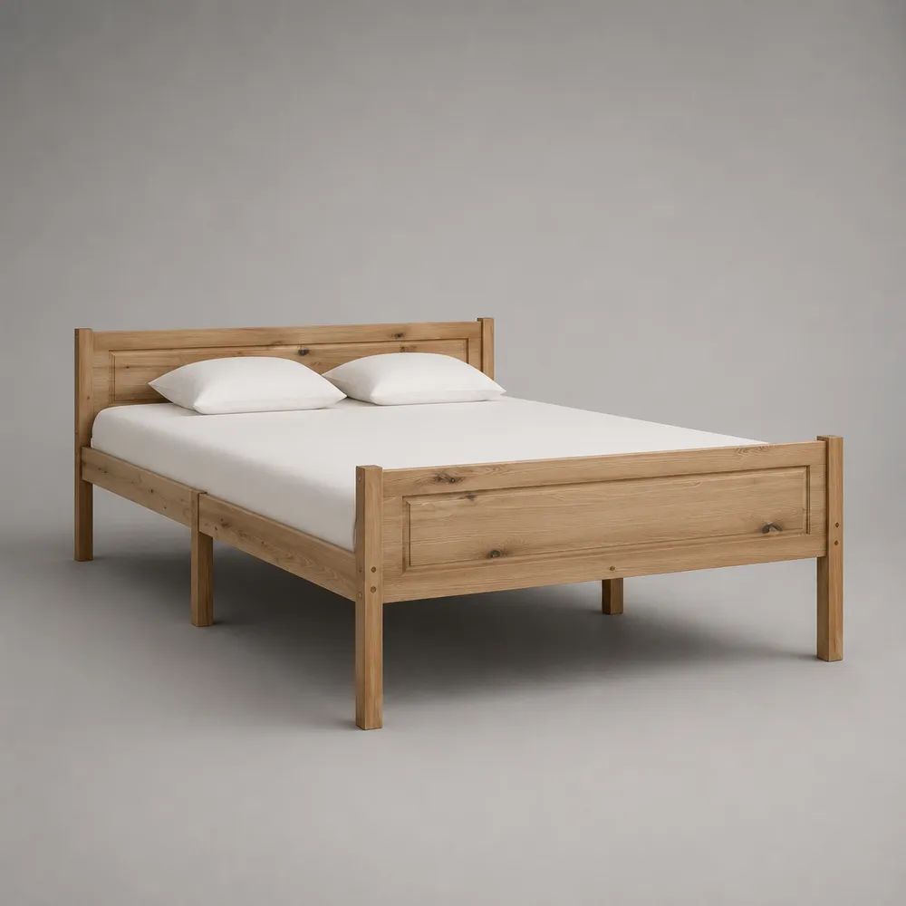 Doppelbett aus massiver Kiefer mit Lattenrost, Naturbraun, Liegefläche 160 × 200 cm