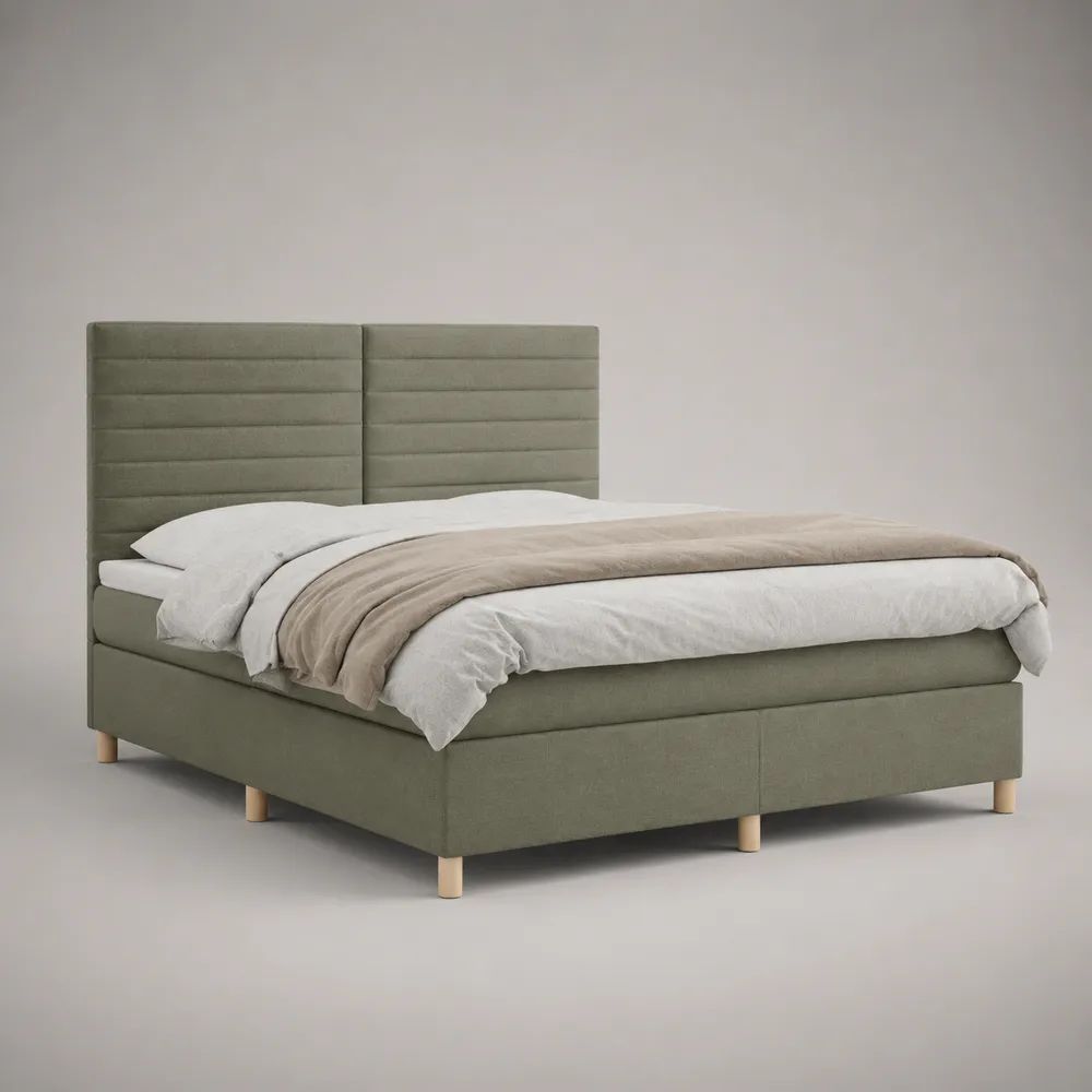 Rechteckiges Polsterbett 180 x 200 cm mit Lattenrost und hohem Kopfteil, Polyesterbezug, Olivgrün