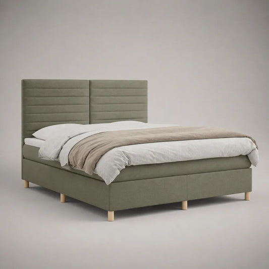 Rechteckiges Polsterbett 180 x 200 cm mit Lattenrost und hohem Kopfteil, Polyesterbezug, Olivgrün