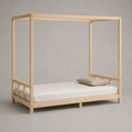 Himmelbett 140 × 200 cm aus massivem Kiefernholz, Natur