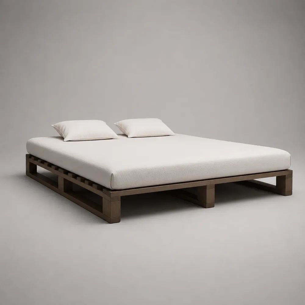 Plattformbett aus massivem Kiefernholz, 180 x 200 cm, Bettgestell ohne Kopfteil, Dunkelbraun
