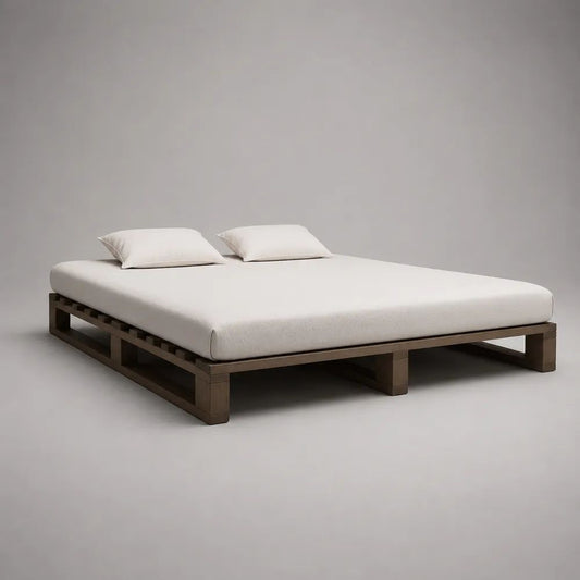 Plattformbett aus massivem Kiefernholz, 180 x 200 cm, Bettgestell ohne Kopfteil, Dunkelbraun