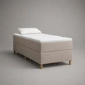 Boxspringbett Einzelbett 90 × 200 cm ohne Kopfteil mit Taschenfederkernmatratze, Topper und Kissen, Stoff, Beige/Weiß/Natur