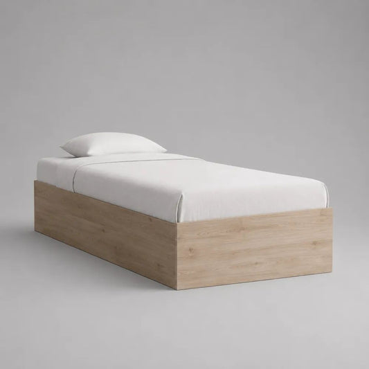 Einzelbett-Bettgestell 90 × 200 cm aus melaminharzbeschichteter Spanplatte in Heller Eiche mit Lattenrost