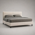 Polsterbett Doppelbett 160 x 200 cm mit Stoffbezug, gepolstertem Kopfteil und Lattenrost, Cremeweiß/Schwarz