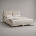 Polsterbett Doppelbett 160 × 200 cm mit gepolstertem Stoff-Kopfteil, Beige/Natur